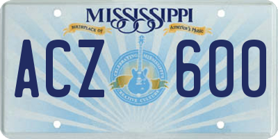 MS license plate ACZ600
