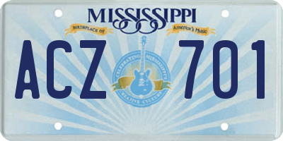 MS license plate ACZ701