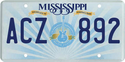 MS license plate ACZ892