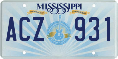 MS license plate ACZ931