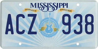 MS license plate ACZ938