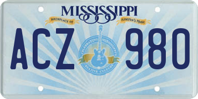 MS license plate ACZ980