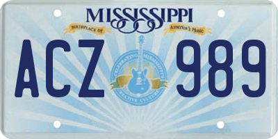 MS license plate ACZ989