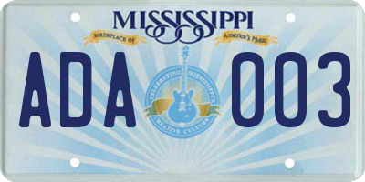MS license plate ADA003