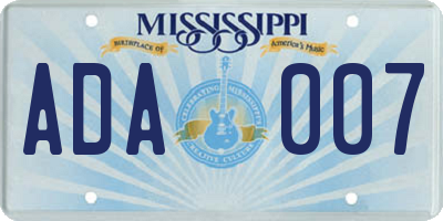 MS license plate ADA007