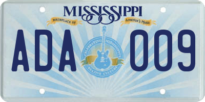 MS license plate ADA009