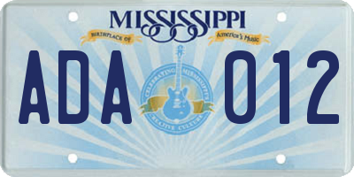 MS license plate ADA012