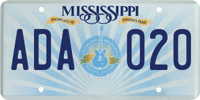 MS license plate ADA020