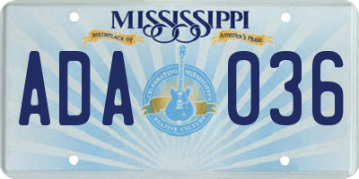 MS license plate ADA036