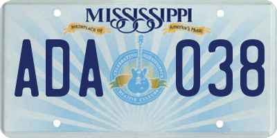 MS license plate ADA038