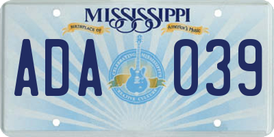 MS license plate ADA039