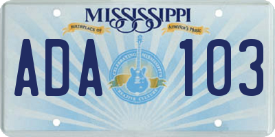 MS license plate ADA103