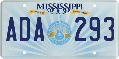 MS license plate ADA293