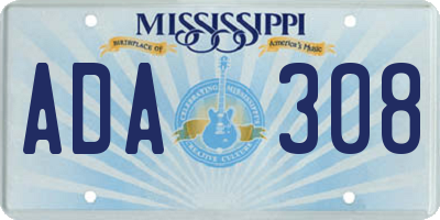 MS license plate ADA308