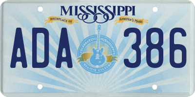 MS license plate ADA386