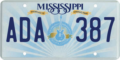 MS license plate ADA387