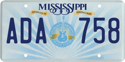 MS license plate ADA758