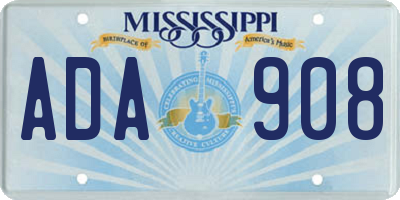 MS license plate ADA908