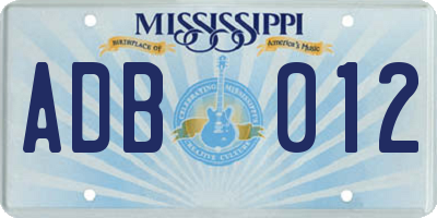 MS license plate ADB012