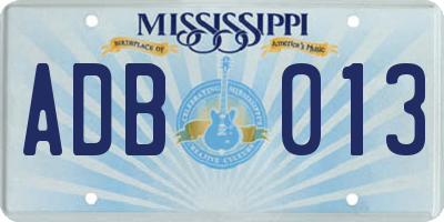 MS license plate ADB013