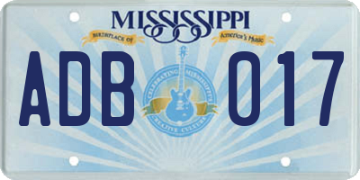 MS license plate ADB017