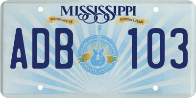 MS license plate ADB103