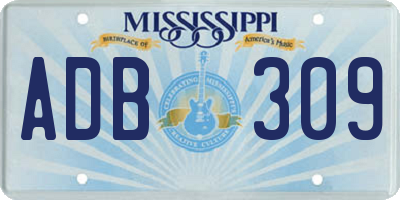 MS license plate ADB309