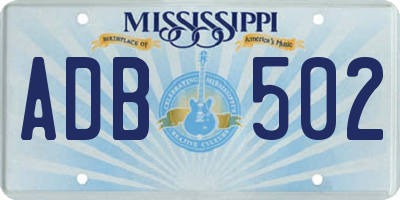 MS license plate ADB502