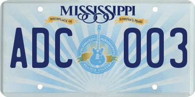 MS license plate ADC003
