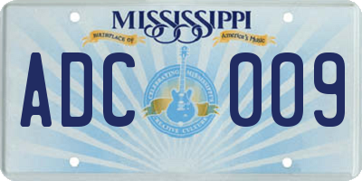 MS license plate ADC009
