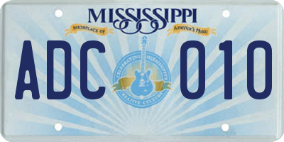 MS license plate ADC010