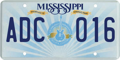 MS license plate ADC016