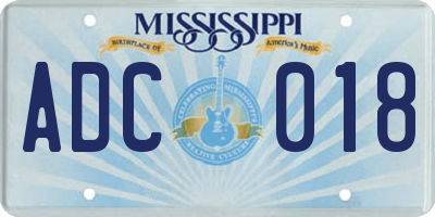 MS license plate ADC018
