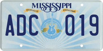 MS license plate ADC019
