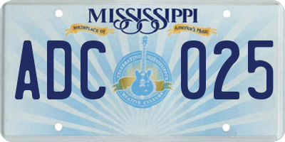 MS license plate ADC025