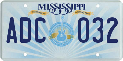MS license plate ADC032