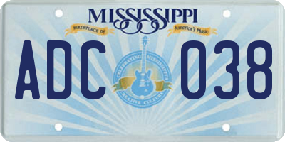 MS license plate ADC038