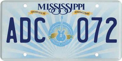 MS license plate ADC072