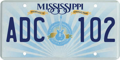 MS license plate ADC102