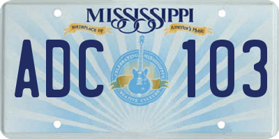 MS license plate ADC103