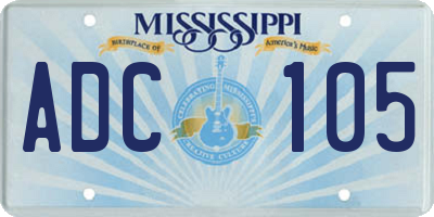 MS license plate ADC105