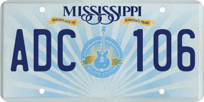 MS license plate ADC106