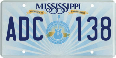 MS license plate ADC138