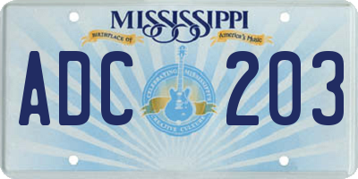 MS license plate ADC203