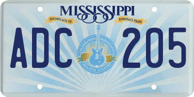 MS license plate ADC205