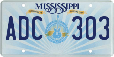 MS license plate ADC303