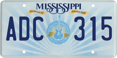 MS license plate ADC315