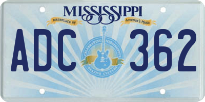 MS license plate ADC362