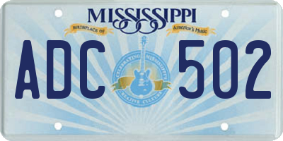 MS license plate ADC502