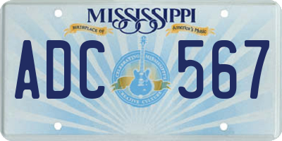 MS license plate ADC567